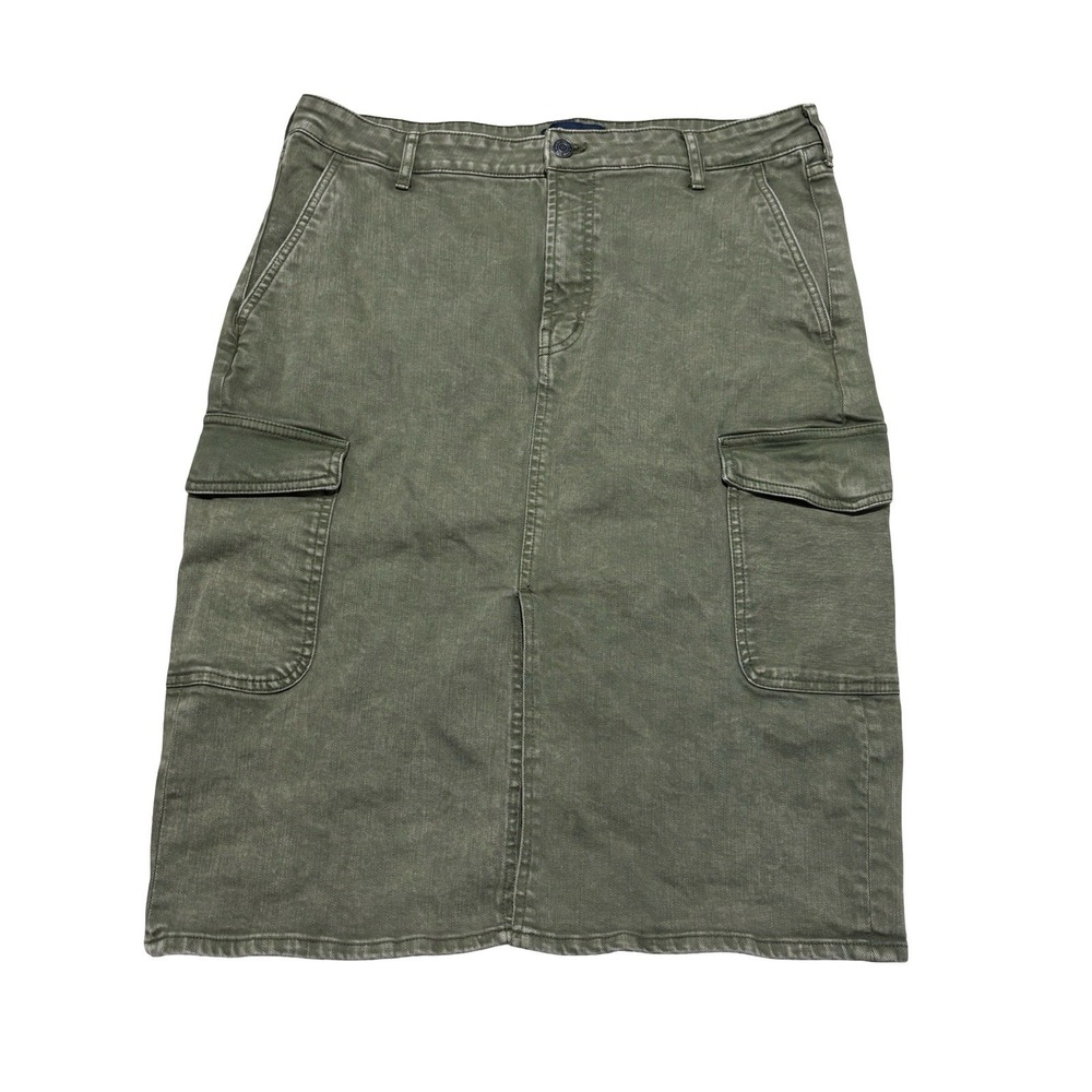 GAP Denim Women's Size 14/32 Olive Green Cargo Midi Skirt Utility Y2K 34 x 26.5